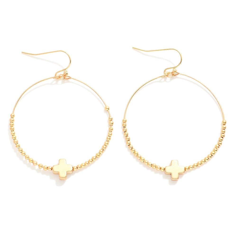 Emmy Gold Cross Hoop Earrings