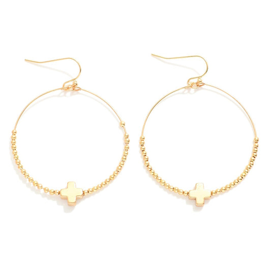 Emmy Gold Cross Hoop Earrings