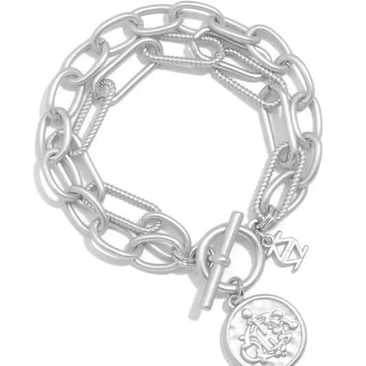 ZENZII Engraved Coin Charm Cable Link Bracelet SILVER