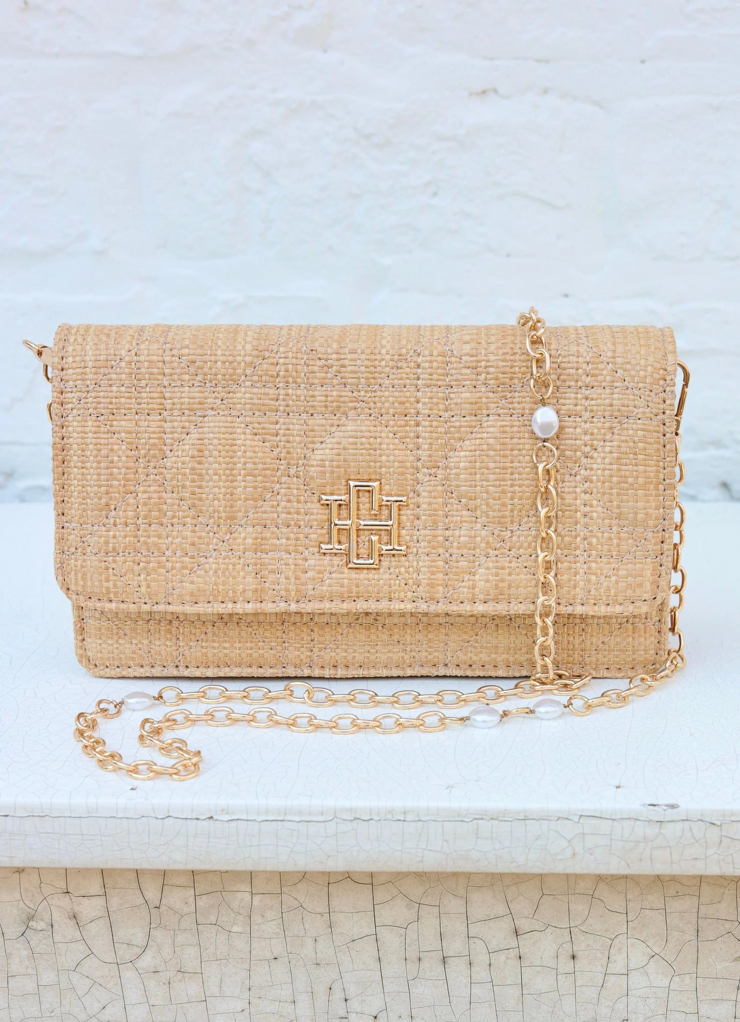 Caroline Hill Brynleigh Clutch Crossbody Natural Quilted