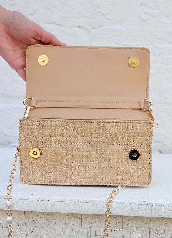 Caroline Hill Brynleigh Clutch Crossbody Natural Quilted