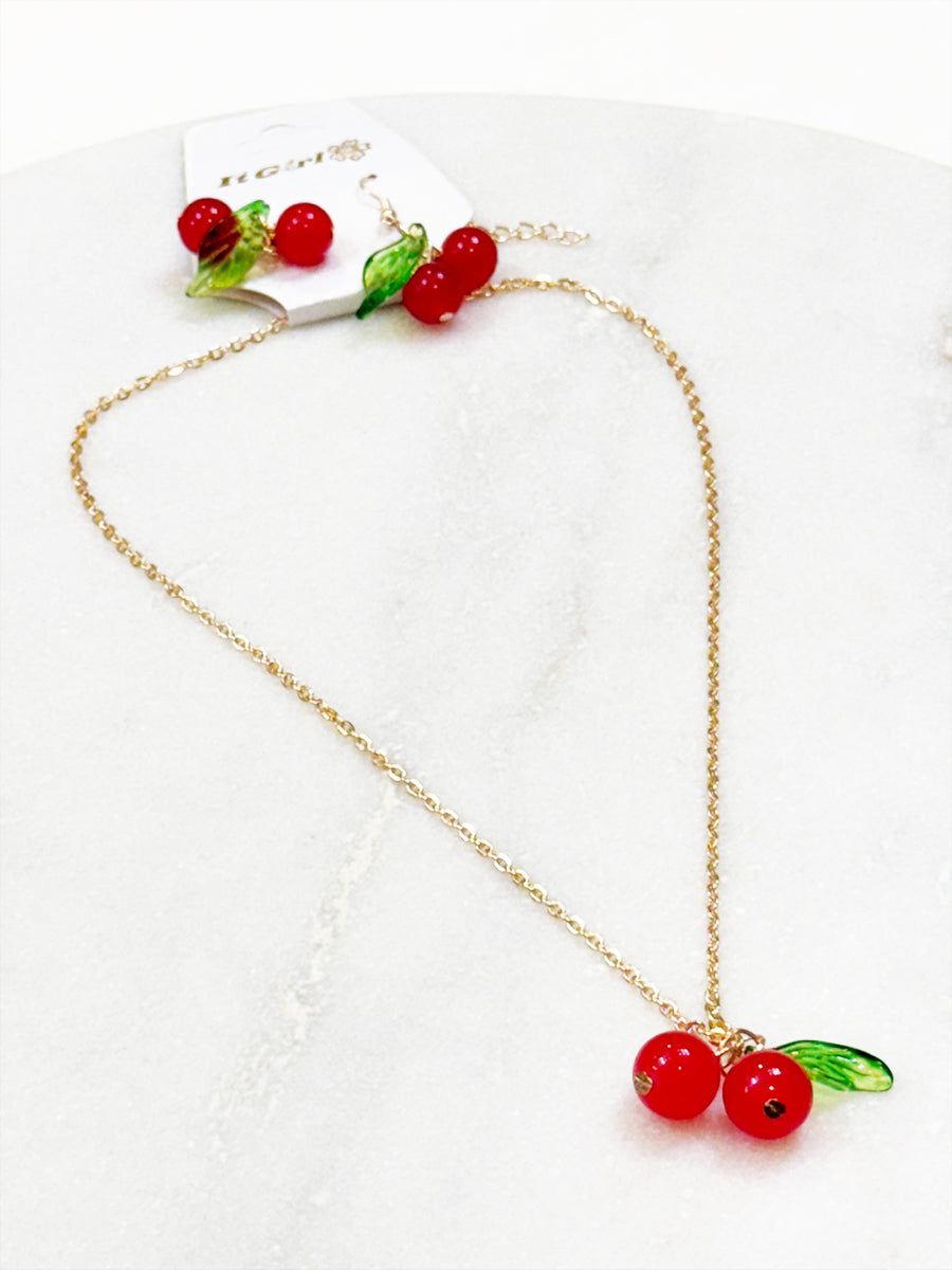 Cherry Necklace & Earring Set