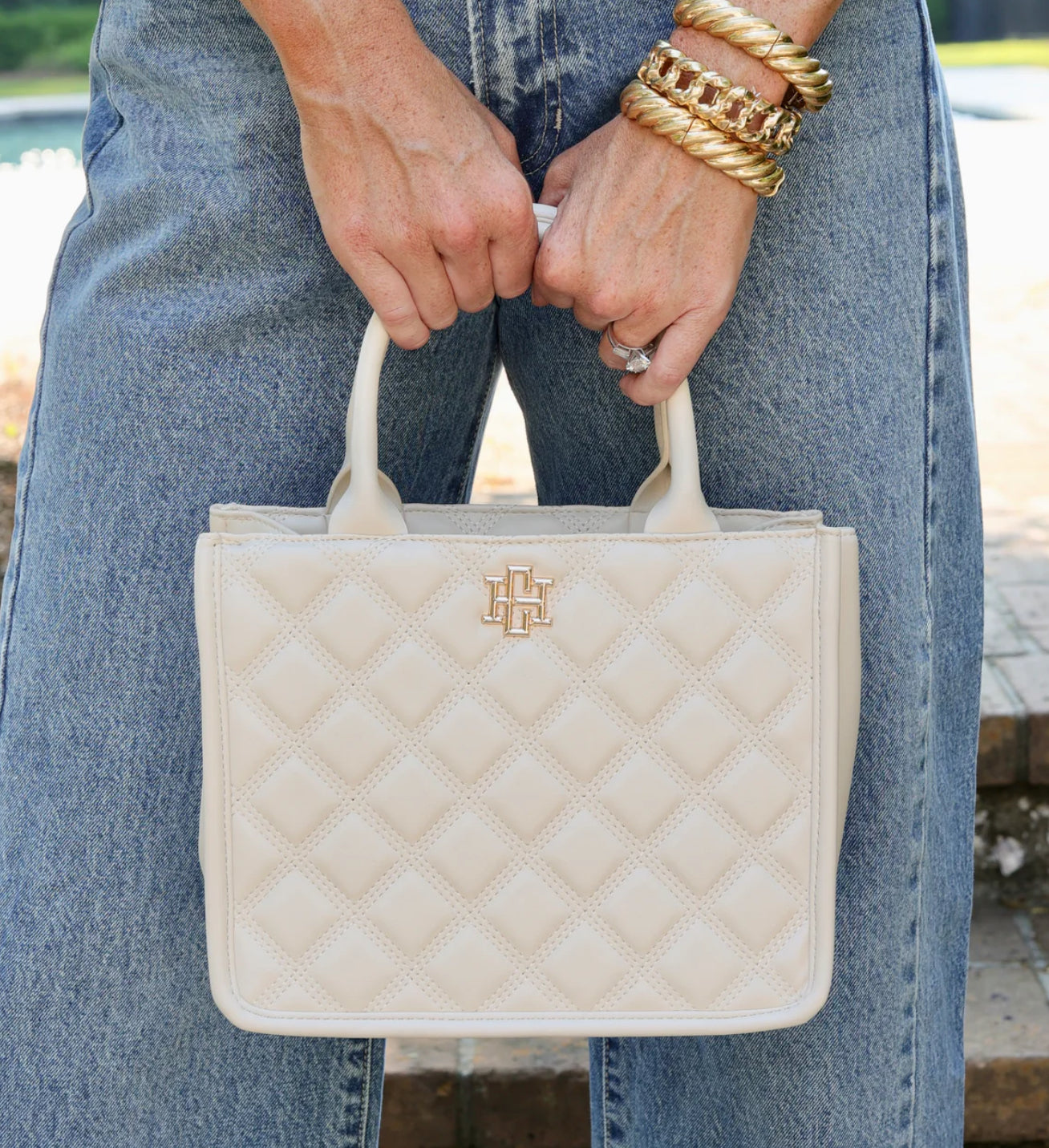 Caroline Hill Mini Tote Cream Quilted DQ