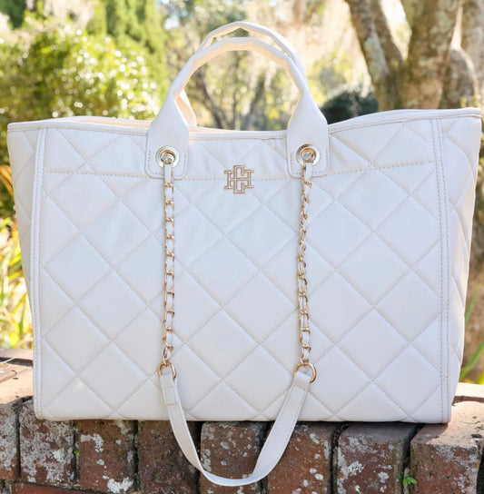 Caroline Hill Melissa Tote Bag Cream Quilted LD