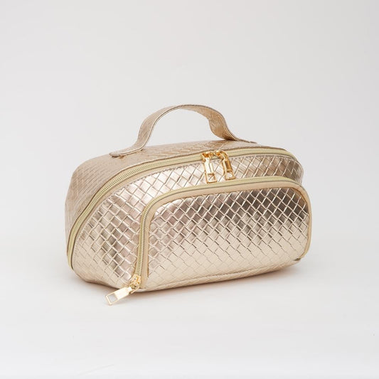 Woven Vegan Leather Travel Makeup Bag