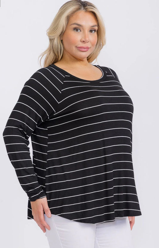 Plus - Shea Striped Long Sleeve Top