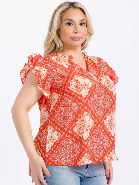 Plus - Leah Ruffle Sleeve Blouse
