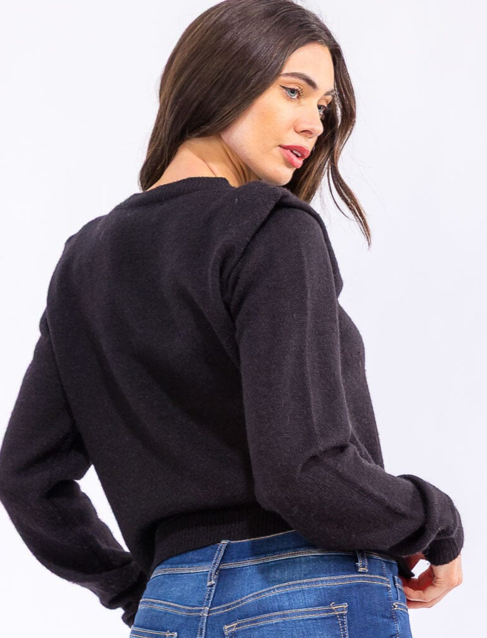 Evie Padded Shoulder Long Sleeve Top