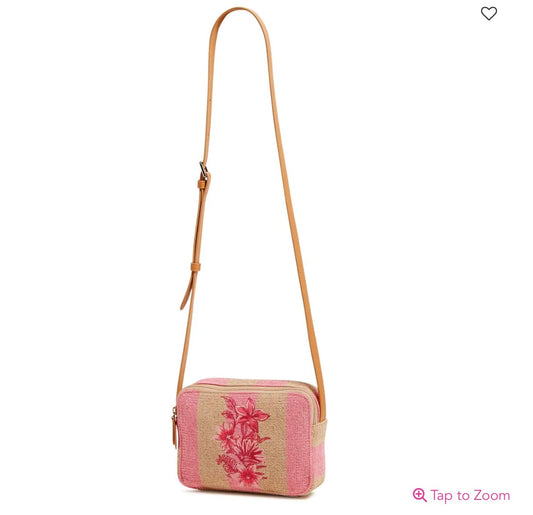 Mini Evie Crossbody Bag - Candy Pink Stripe Straw