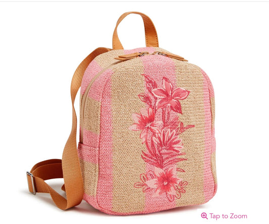 Mini Straw Backpack - Candy Pink Stripe Straw