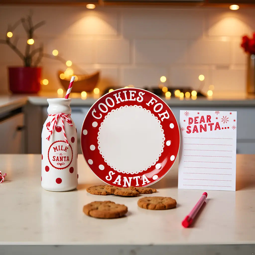 Christmas Santa's Milk Jug, Plate and Dear Santa Notepad Set