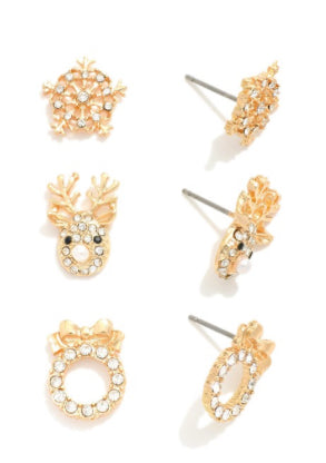 Reindeer Christmas Earring Trio Set