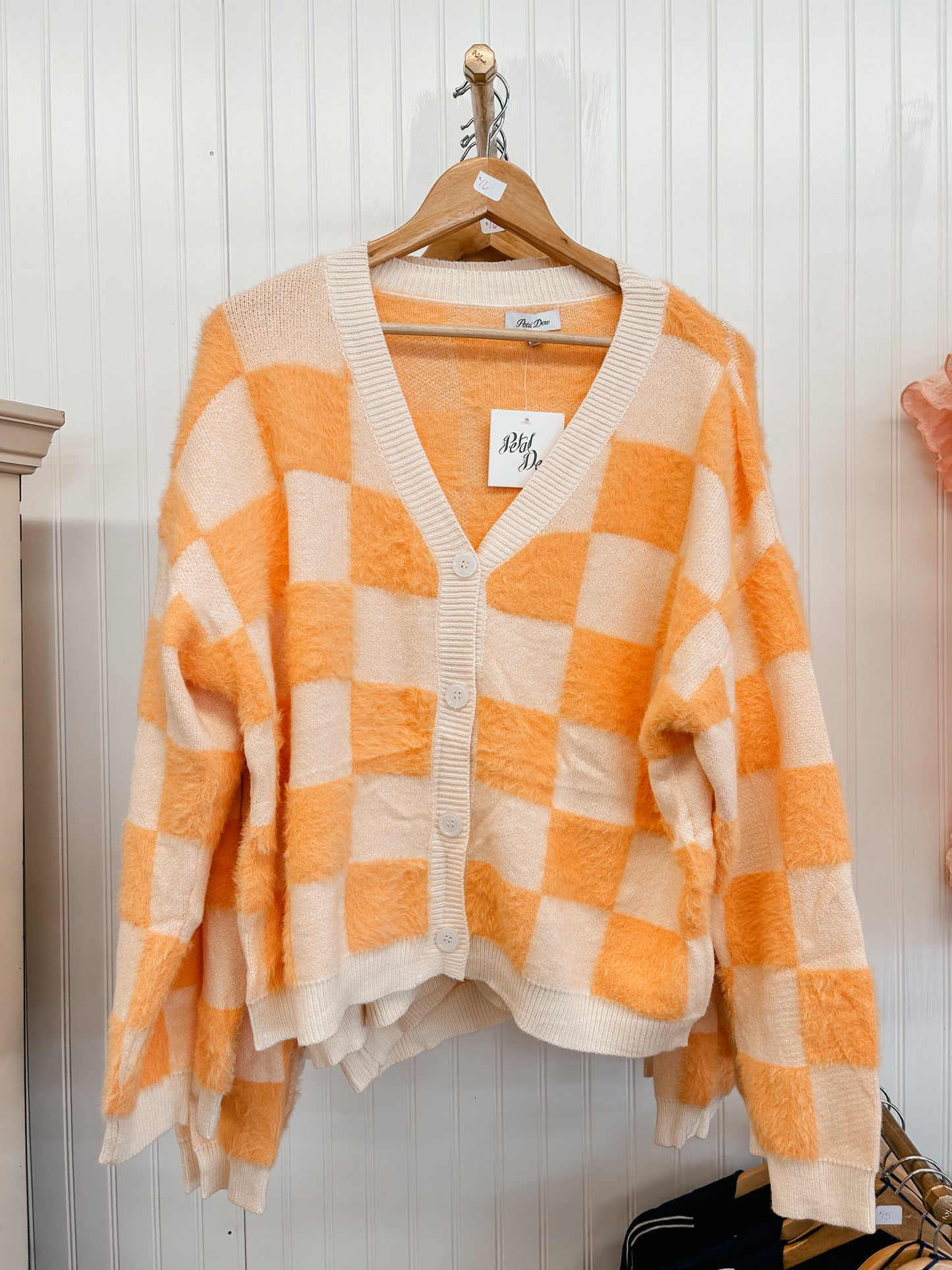 Orange Cream Checkered Cardigan