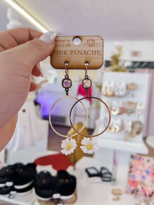 Pink Panache White Daisy Charm Earrings