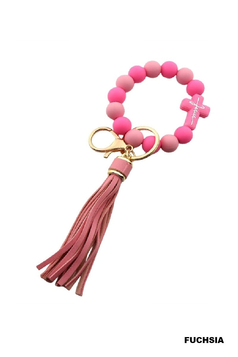 Jesus Cross Beaded Wrislet Keychain