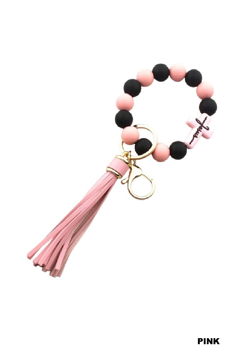 Jesus Cross Beaded Wrislet Keychain