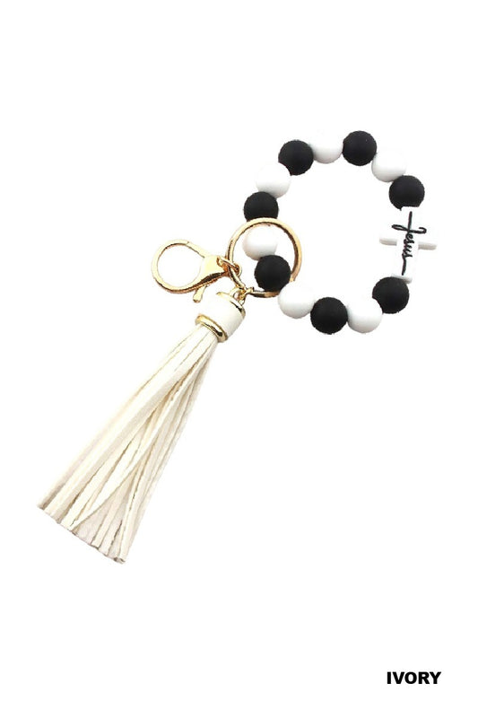 Jesus Cross Beaded Wrislet Keychain