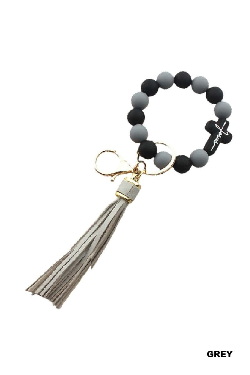 Jesus Cross Beaded Wrislet Keychain