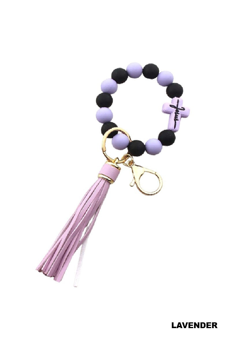 Jesus Cross Beaded Wrislet Keychain