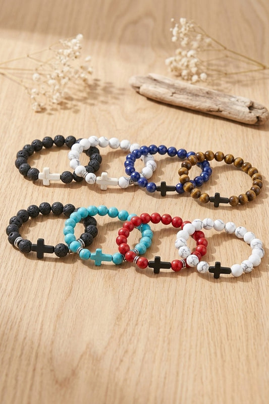 Beaded Assorted Men’s Stone Cross Bracelet