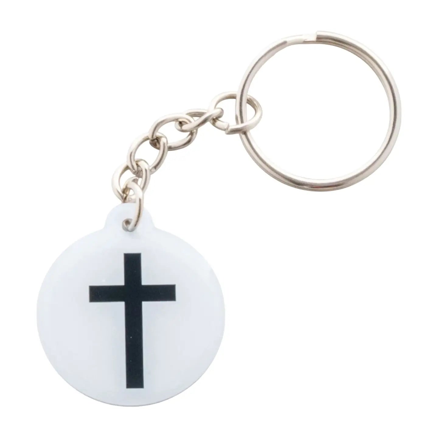 Tap To Pray Keychain - White & Black Cross