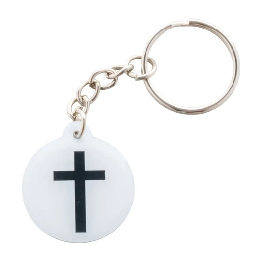 Tap To Pray Keychain - White & Black Cross