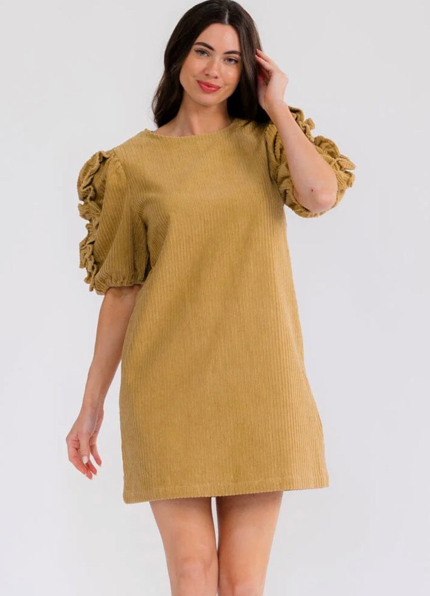 Cristina Corduroy Mini Puff Sleeve Dress