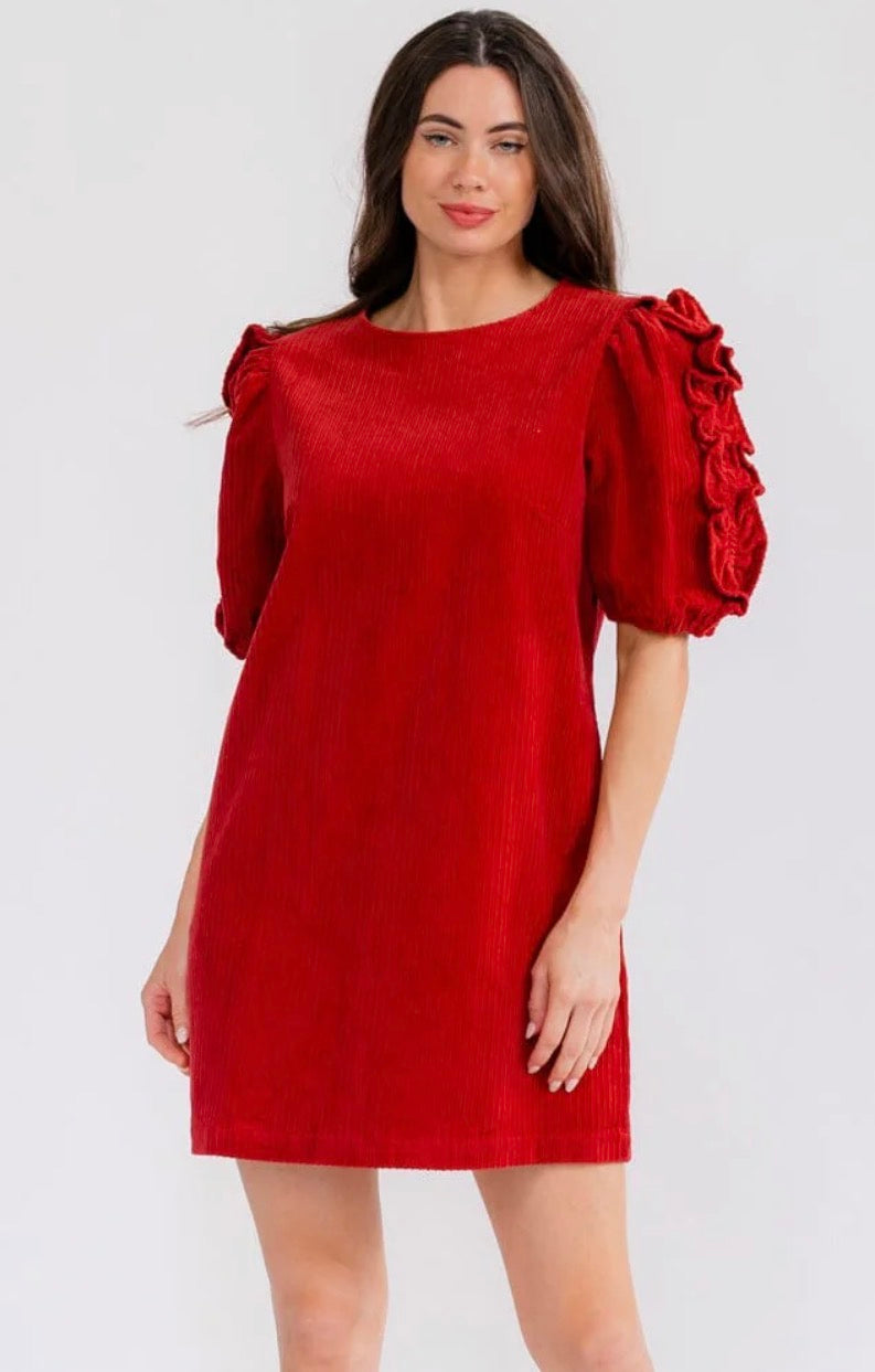 Cristina Corduroy Mini Puff Sleeve Dress
