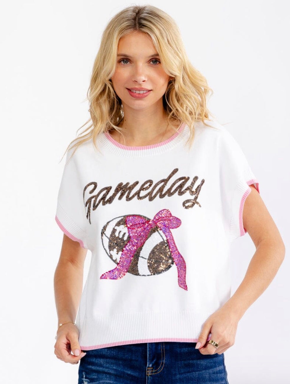 Sequin Game Day Bow Top