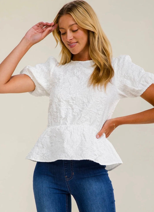 Reyna Puff Sleeve Peplum Top