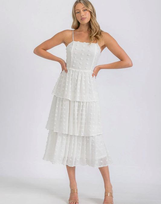 Lynn Tiered Swiss Dot Midi Dress