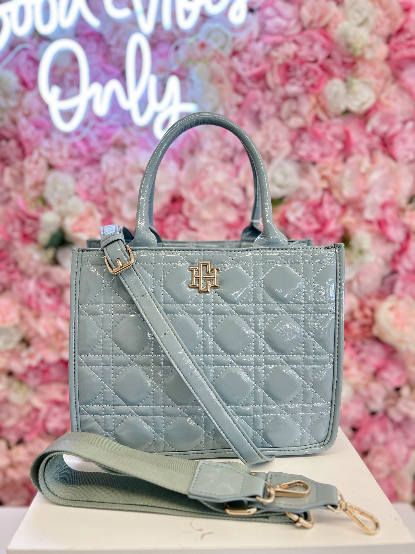 Caroline Hill Ricky Mini Tote Dusty Blue Patent