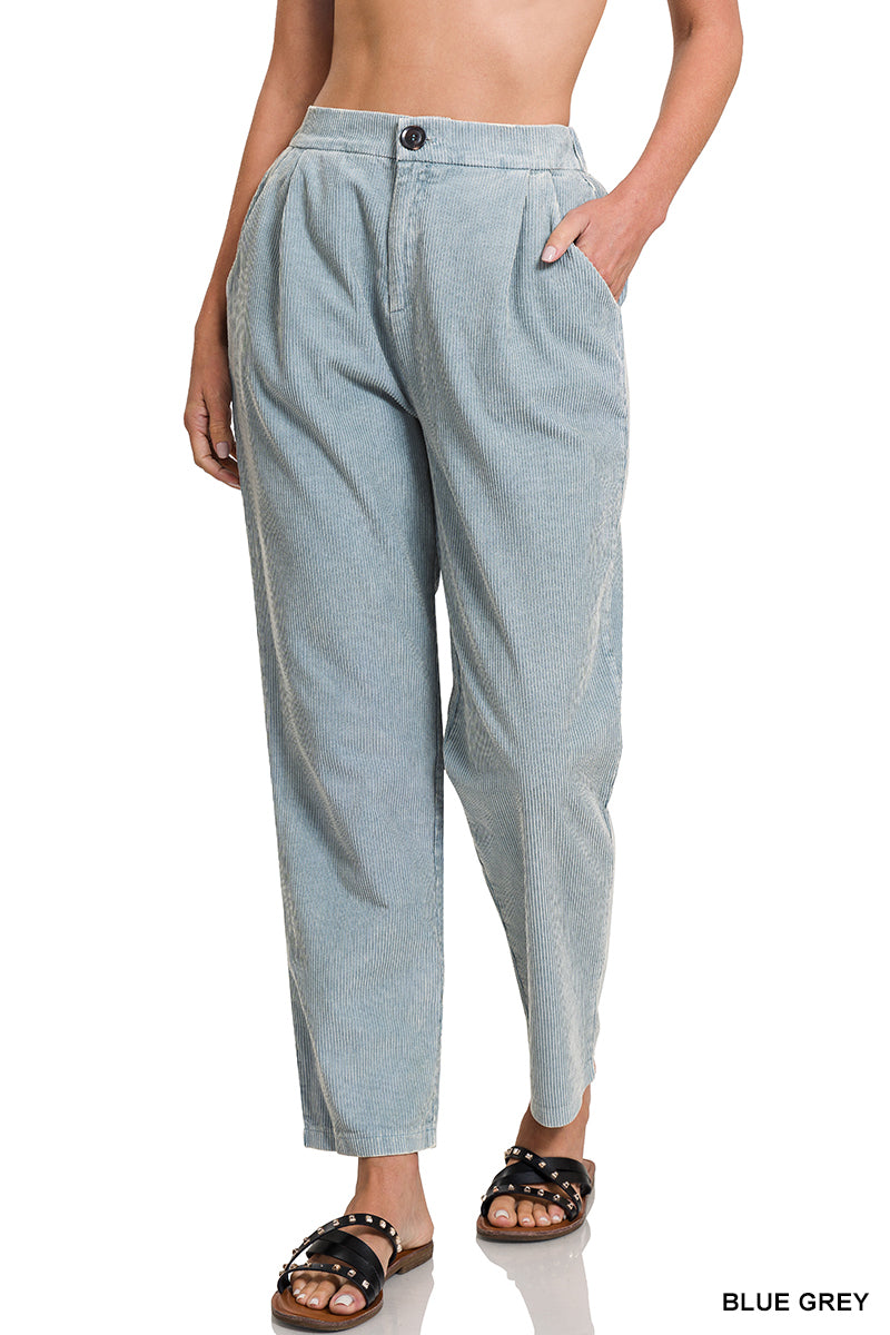 Mineral Wash Corduroy Pleated Pants