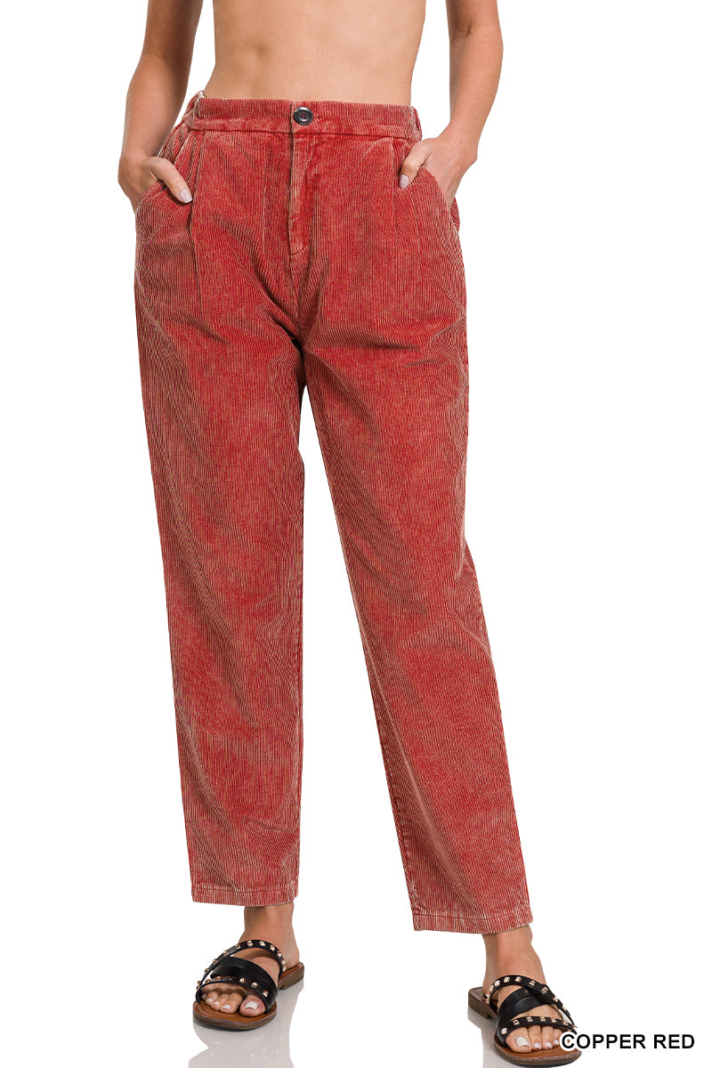 Mineral Wash Corduroy Pleated Pants