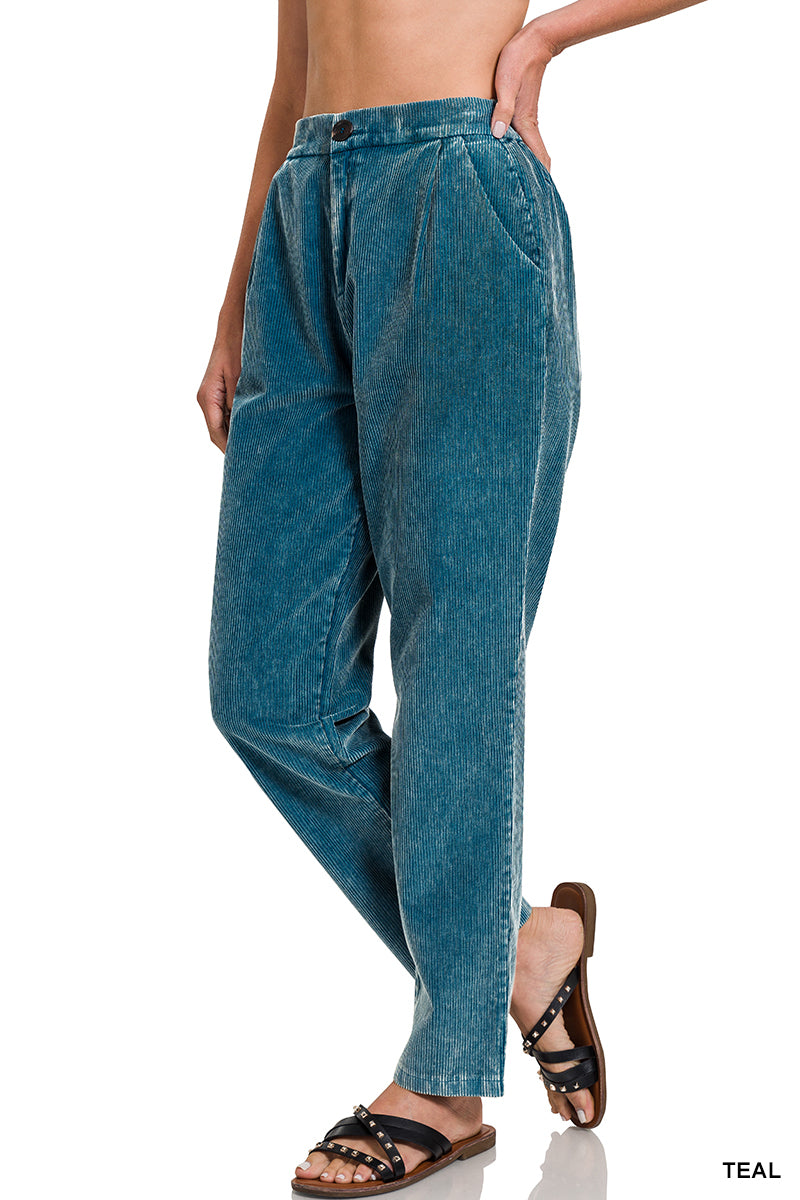 Mineral Wash Corduroy Pleated Pants