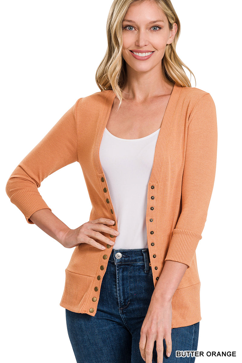 Snap Button Quarter Sleeve Cardigan