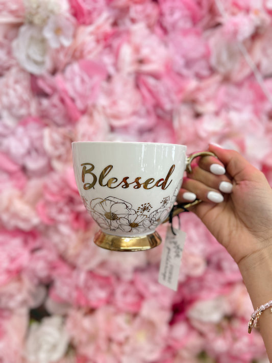 Blessed Gold Floral Mug