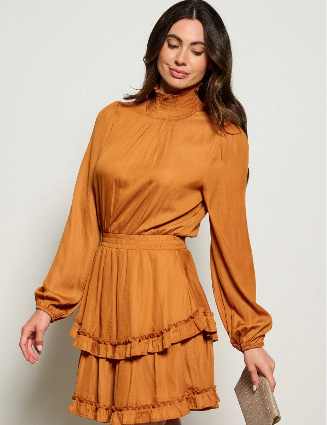 Turtle Neck Ruffle Mini Dress