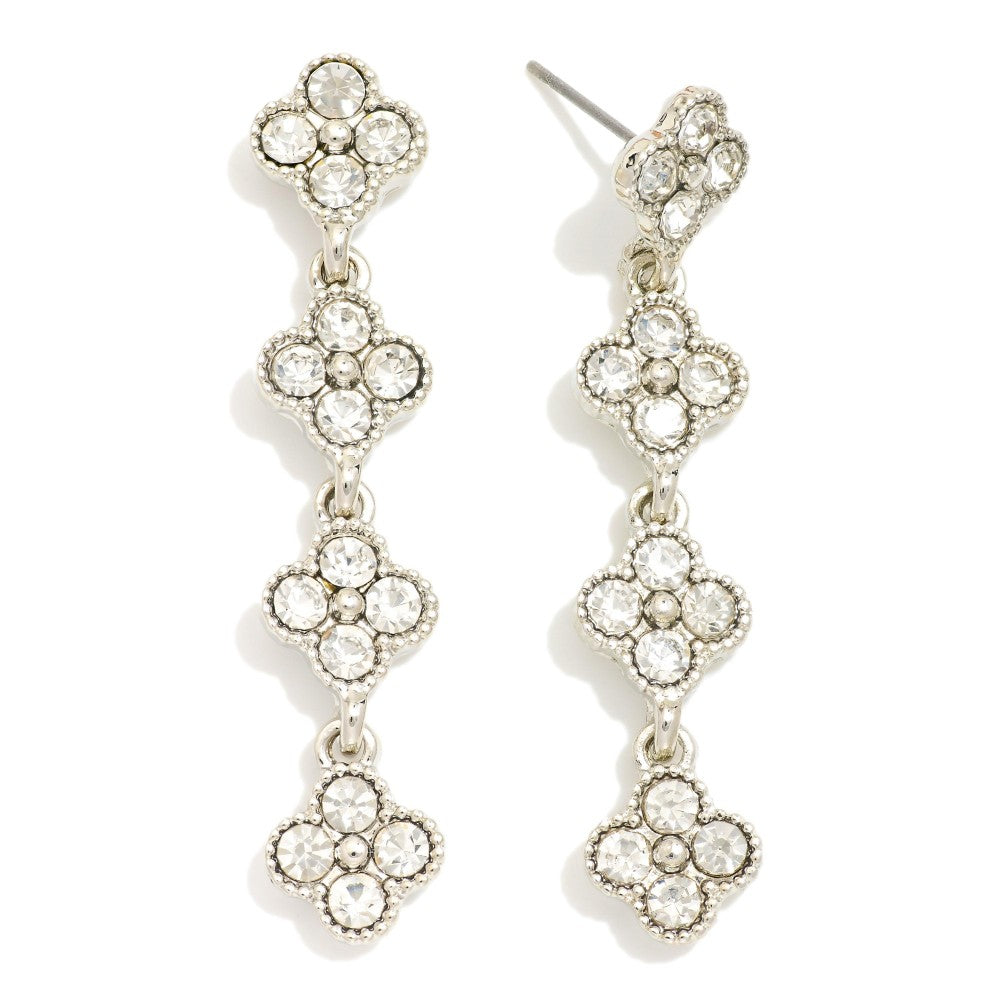 Rhinestone Studded Linked Clover Earrings