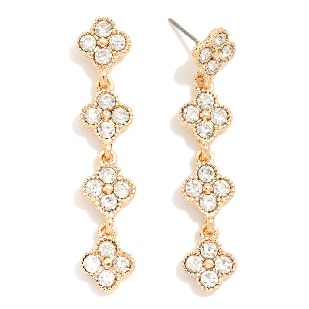 Rhinestone Studded Linked Clover Earrings