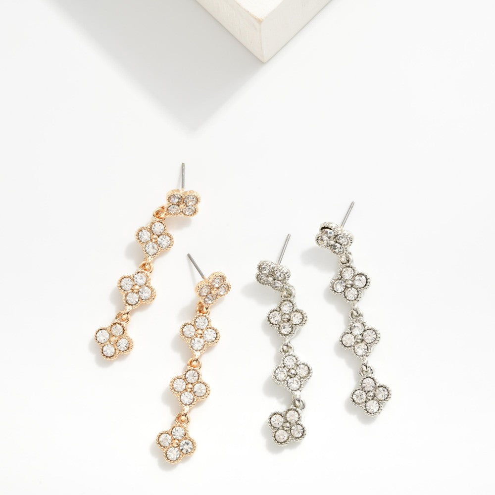 Rhinestone Studded Linked Clover Earrings