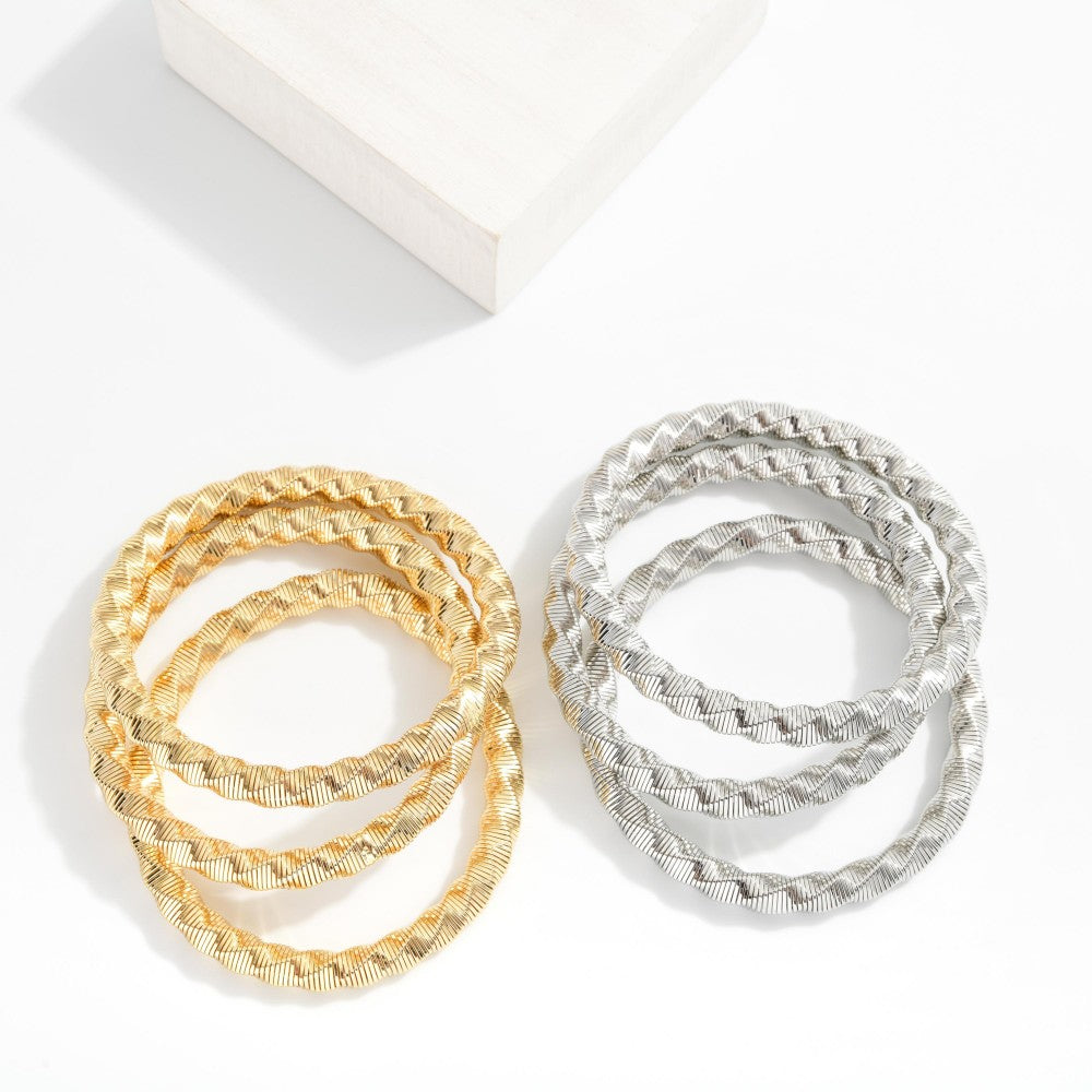 Set of 3 Twisted Coil Metal Stretch Bracelets