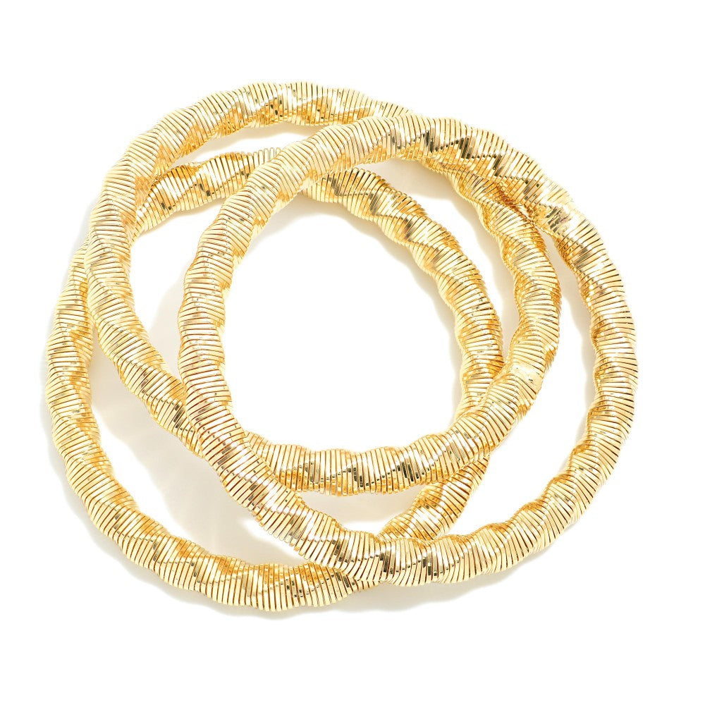 Set of 3 Twisted Coil Metal Stretch Bracelets