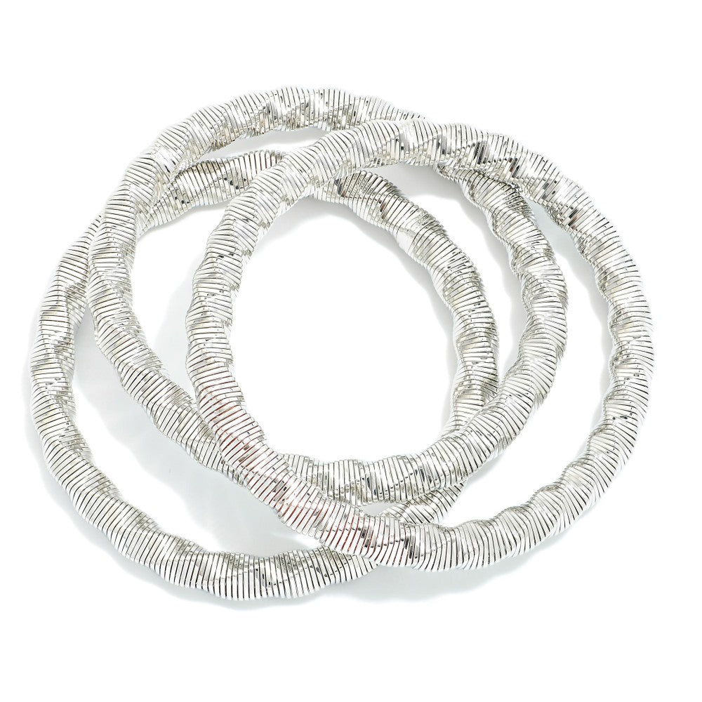 Set of 3 Twisted Coil Metal Stretch Bracelets