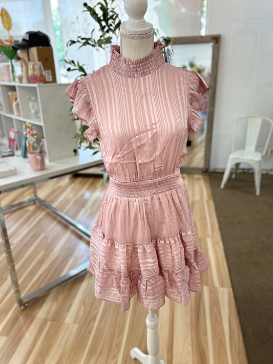 Mauve Ruffle Sleeve Shimmer Dress