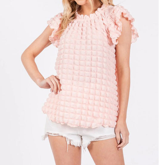 Ruffle Sleeve Waffle Blouse