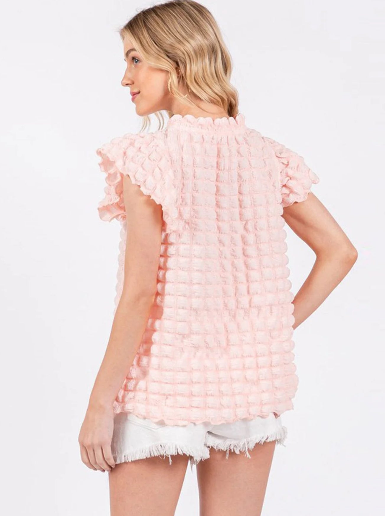 Ruffle Sleeve Waffle Blouse