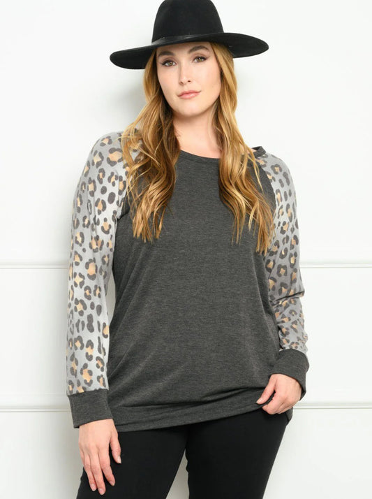 Plus Leopard Long Sleeve Top