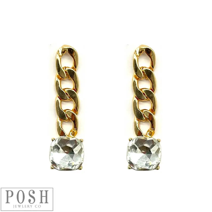 POSH Chain Rhinestone Drop Earrings