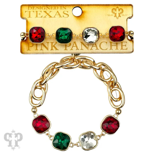 Pink Panache Christmas Rhinestone Gold Chain Bracelet